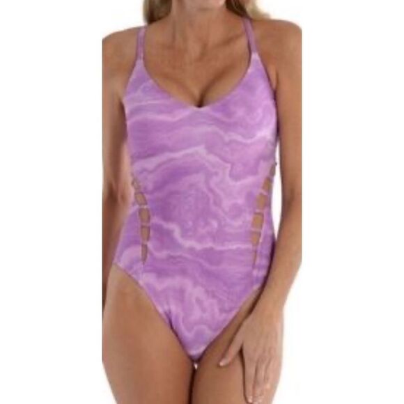 Mynah Lace Back One Piece Marble One Piece Swimsuit - Picture 1 of 13